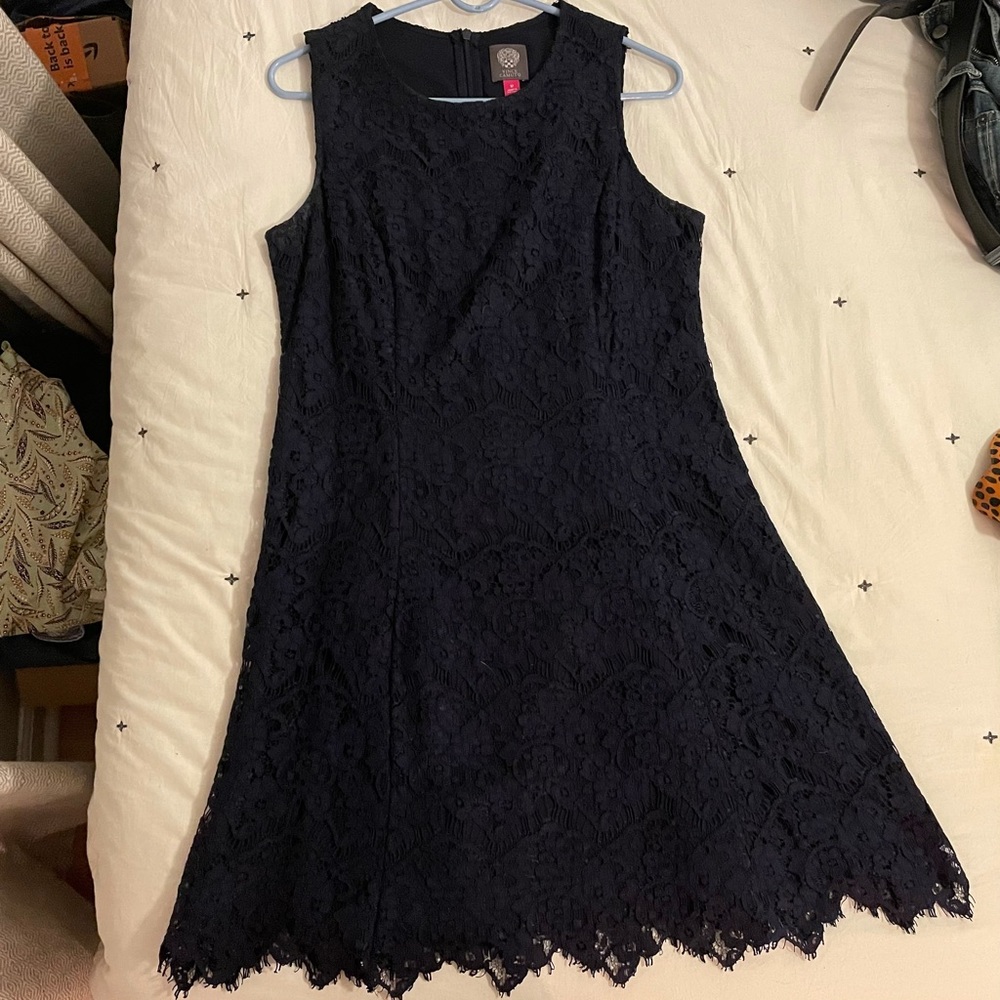 Vince Camuto Navy lace fit and flare dress